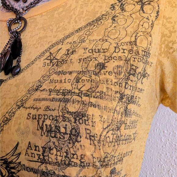 Abbey Dawn Cyber Y2k Yellow Neon Graphic Tee - Picture 4 of 6